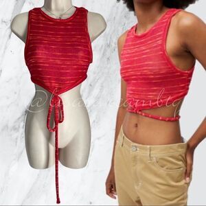 Urban Renewal Vintage Remnants Pink/Red Tie-Back Knit Wrap Crop Top